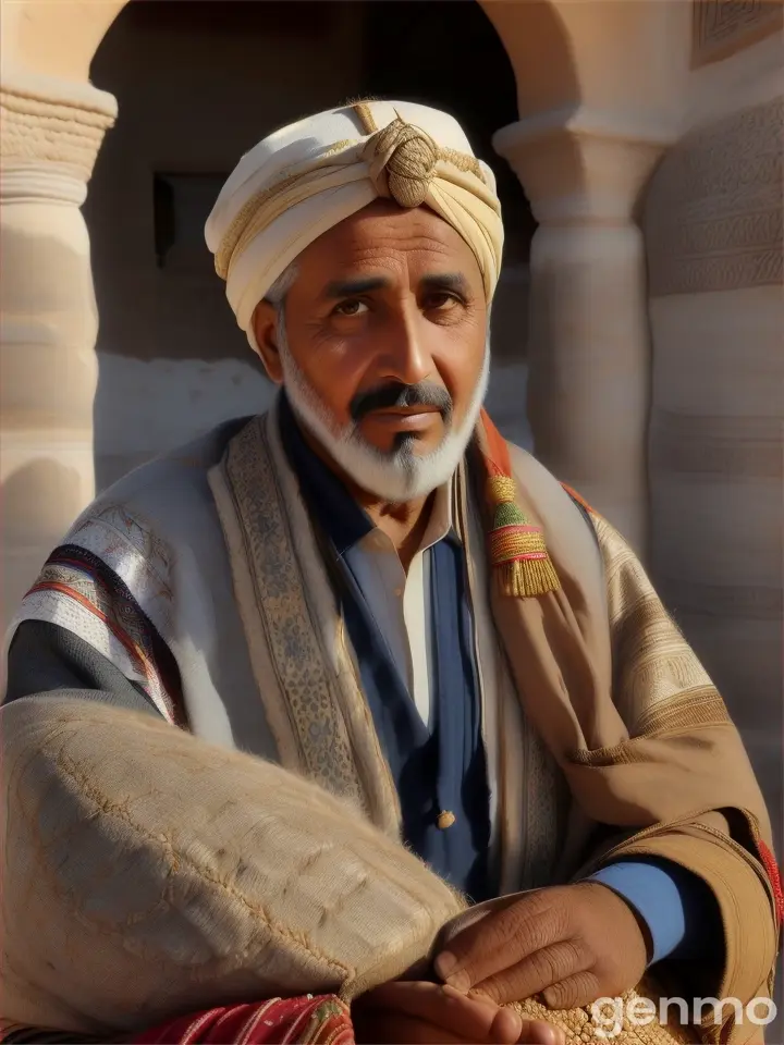 Ahmed the Berber looks surprised but calm, holding his sack of grain protectively