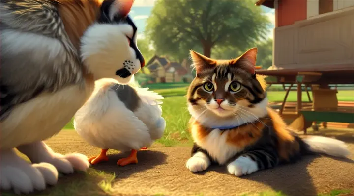 cat sits on the dog sits on the chiken