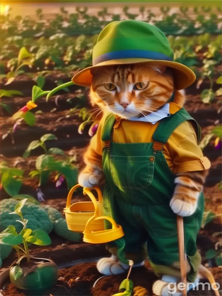 a cat holding a watering vegetable 