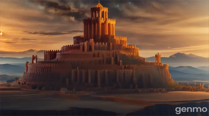 Antique architecture，babel，Mountains，the night，Stars，Castle，Golden Palace，Islamic culture，Greek classical culture，Interstellar culture