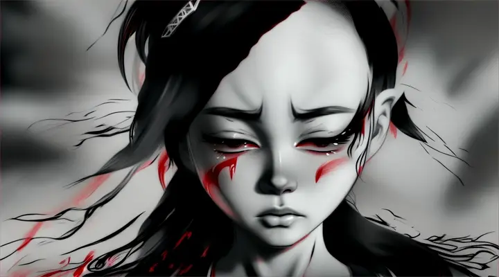 action:anime women face monochrome Alan Walker Style character crying into fists