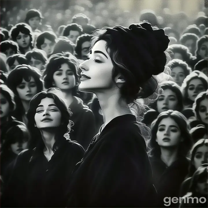 a woman standing in front of a crowd of people