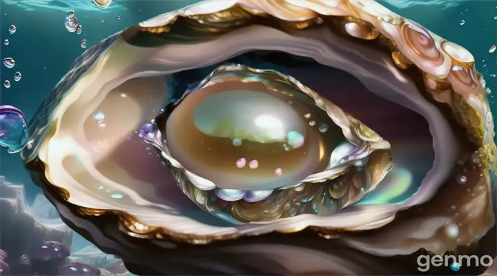 despite rough exteriors, oysters produce beautiful pearls. Pearl opened up, revealing a stunning pearl inside.cartoon illustration