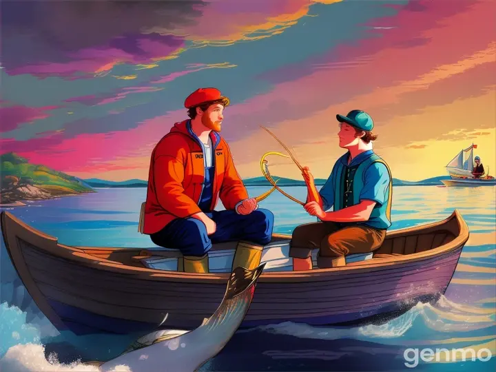 fisherman Finn then said to Blake, "True beauty and value come from within. Just as the oyster creates a pearl, we too must cultivate kindness and respect in our hearts."cartoon illustration