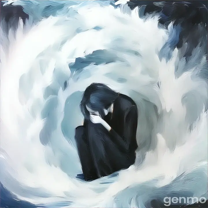 a painting of a person sitting in a tunnel