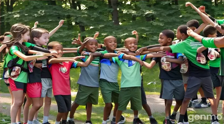 a group of young children standing next to each other