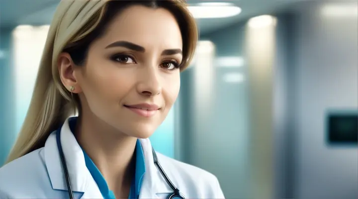 Mujer bella doctora en hospital
