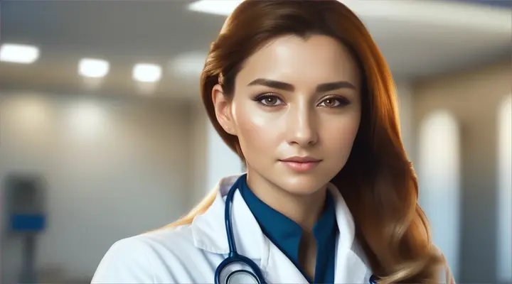 Mujer bella doctora en hospital