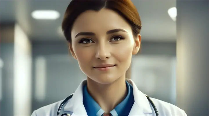 Mujer bella doctora en hospital