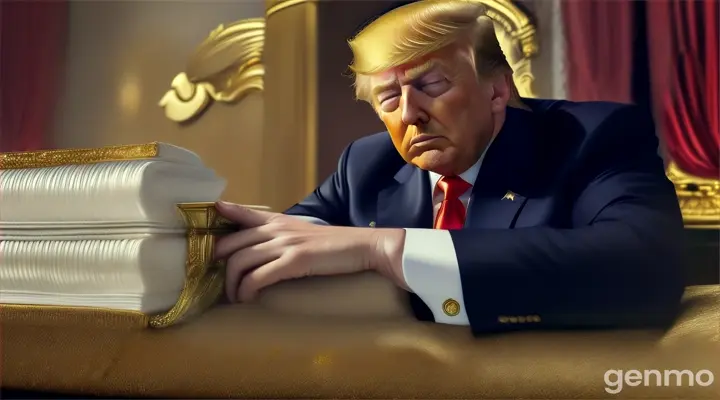 trump sleeping on a bed made of money