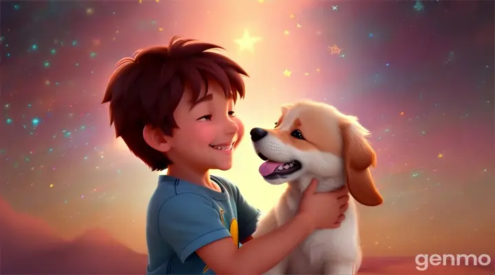 Leo the small boy hugged Max the dog and looked up at Twinkle. "Thank you, little star!" he said with a big smile.

video in cartoon style
