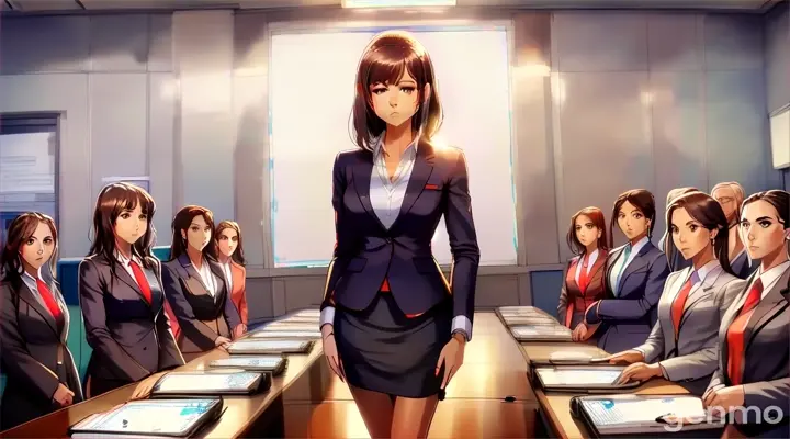 a woman standing in front of a group of people