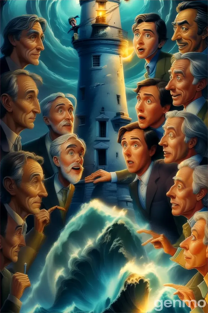 lighthouse, with people around hight waves