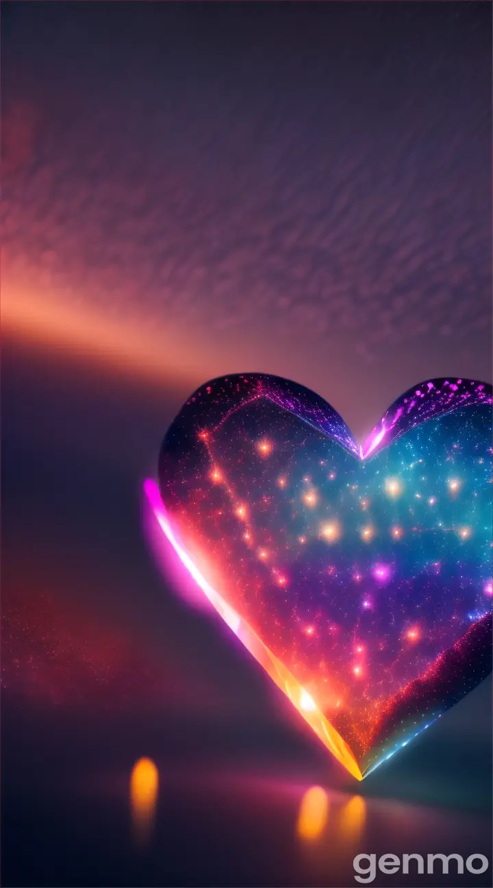 A magical heart glowing under a starry night sky