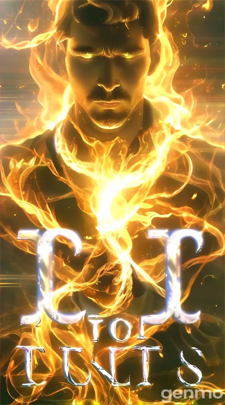 a movie poster with a man in flames