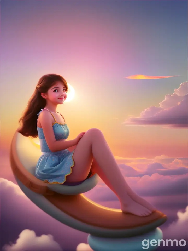 a girl sitting ina moon slide