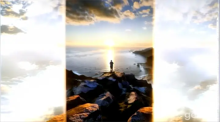 a person standing on top of a mountain overlooking the ocean