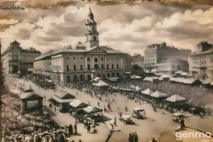 an old photo of a crowd of people on a street