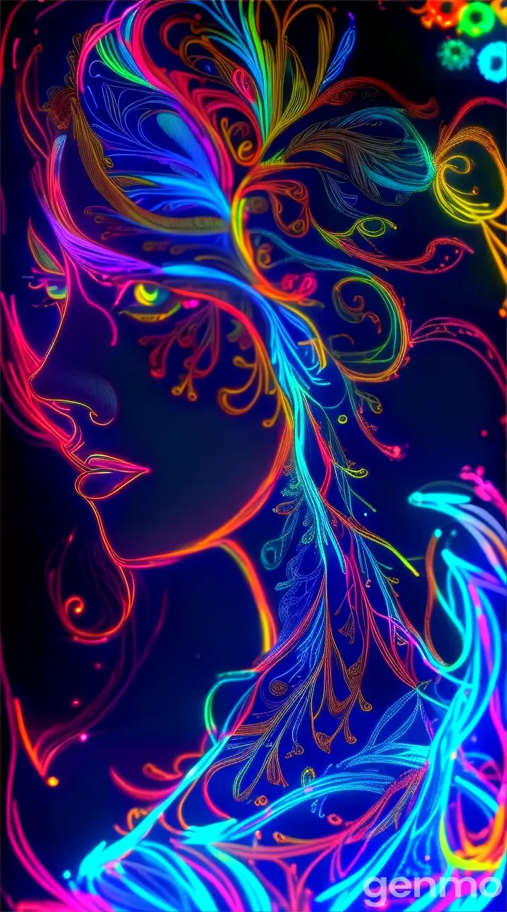 a drawing of a woman with colorful hair