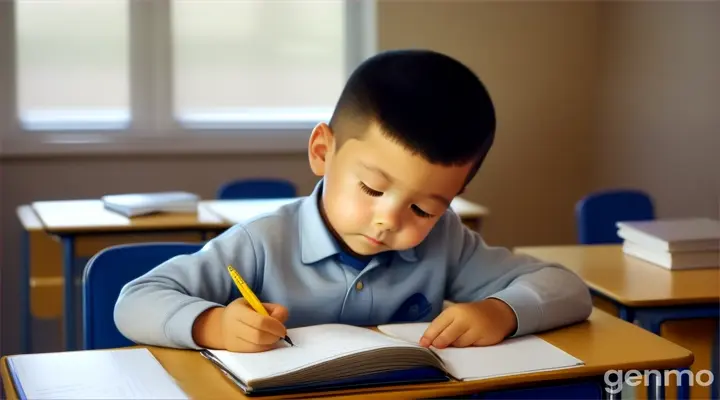 Little boy work hard in the school   in 16:9 ratio