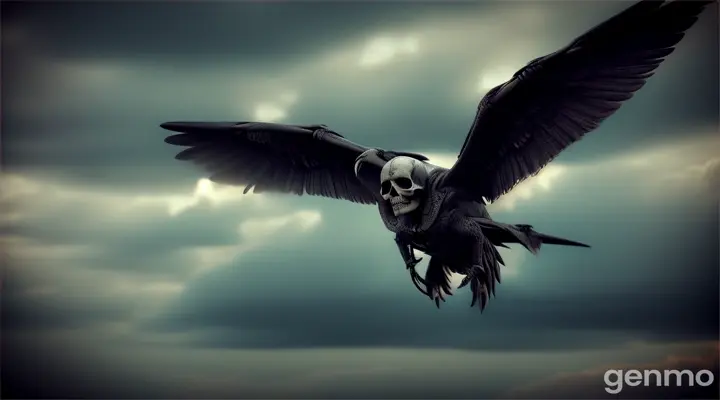 winged skull flying in sky