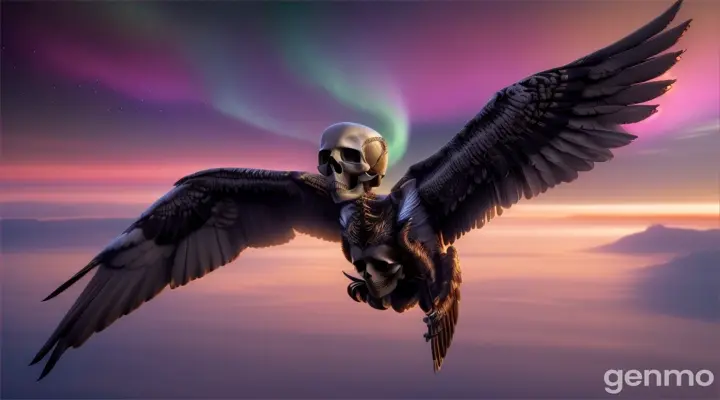 winged skull flying in sky