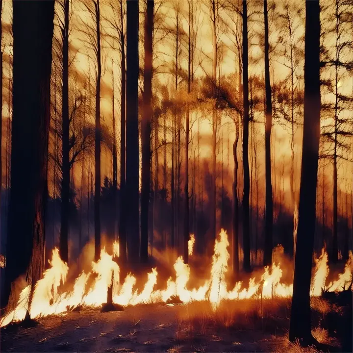 a fire blazing in the middle of a forest