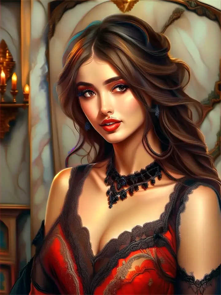 a painting of a woman wearing intricate dress