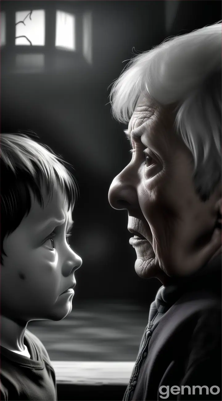 Here’s a prompt you can use to find or generate images related to the horror story:a boy a old woman