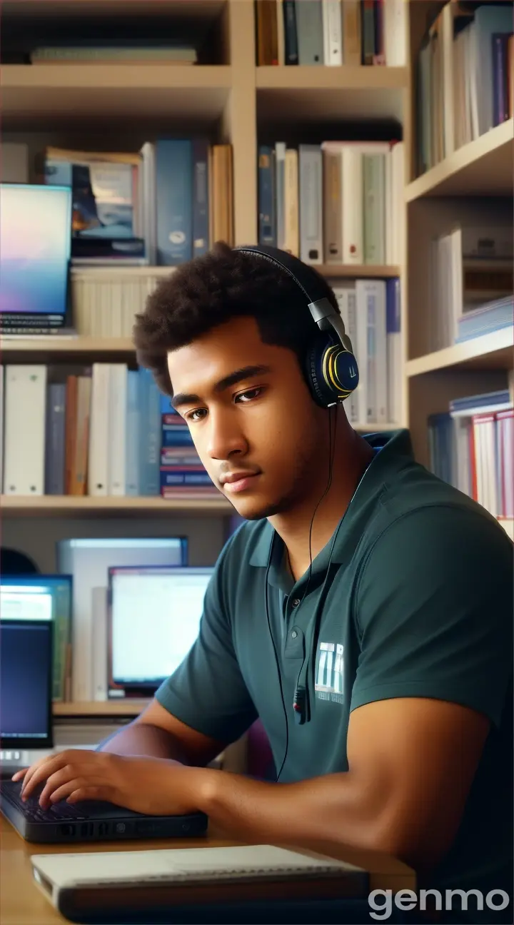 image of a student in front of his computer