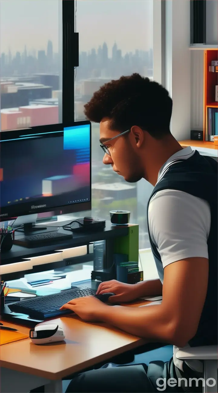 image of a student in front of his computer