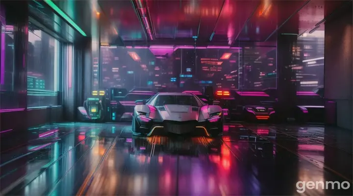 una habitacion cyberpunk llueve dentro de esa habitación