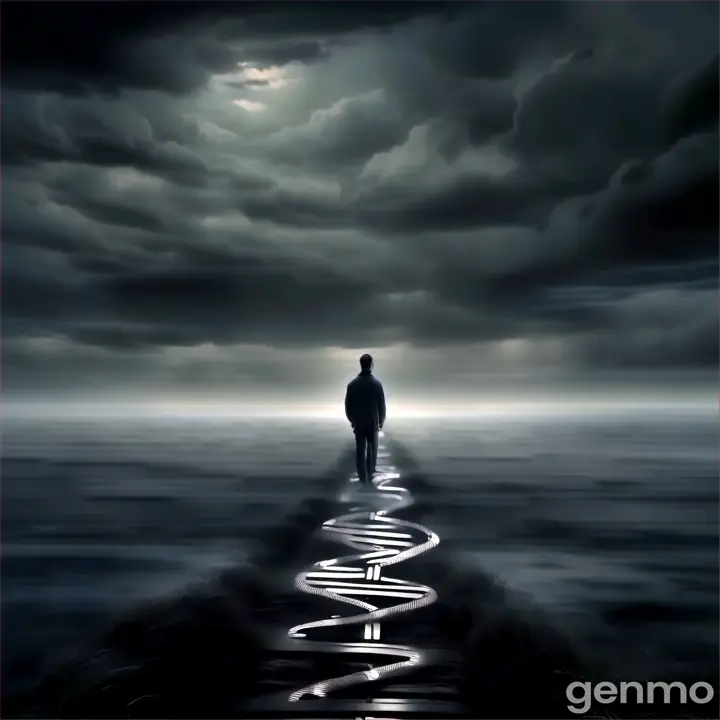 a man standing in the middle of a road. Focus animation on skies And man