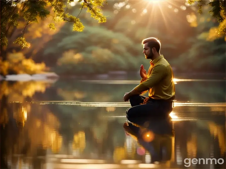 man sitting side of the river and praying god
