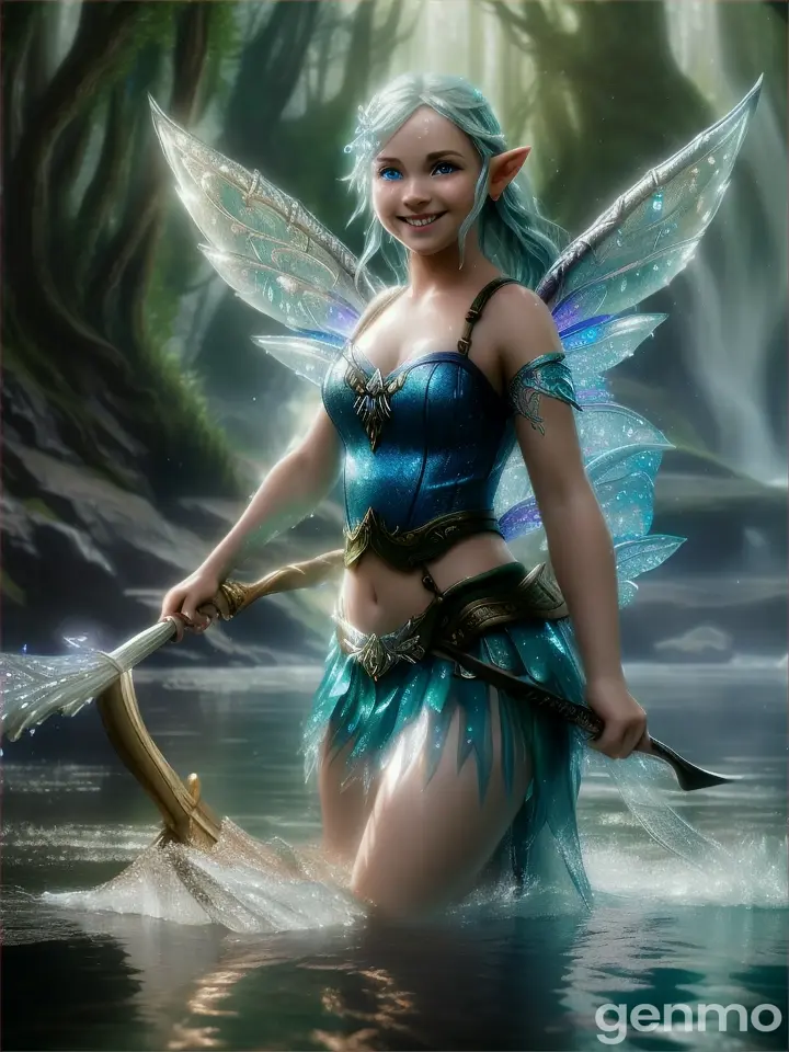 The River Fairy smiled and once again dove into the river. She came back holding a silver axe.
