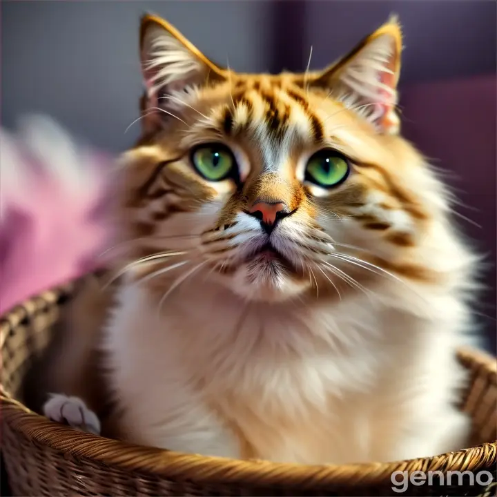 A beautiful cat in a basket 