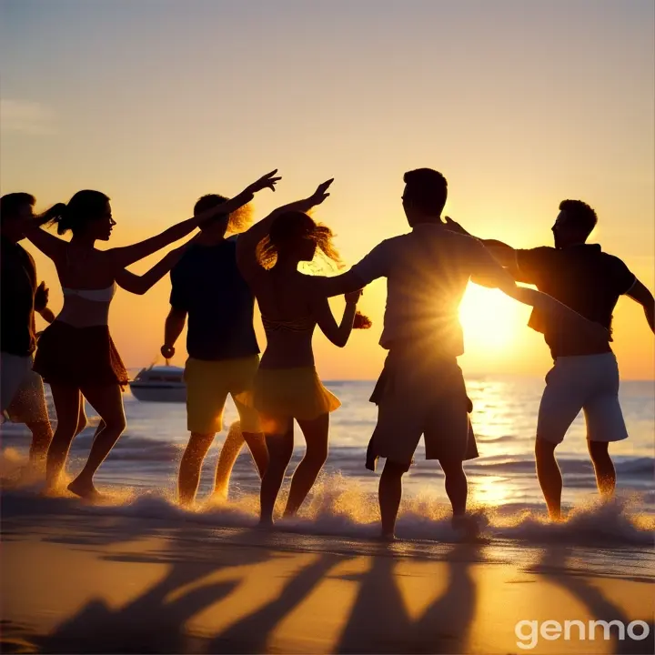 A group of men and women dancing on the beach side video 1:1