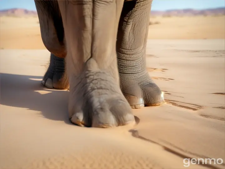 a close-up of an elephant's foot on the desert sand