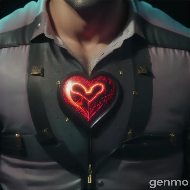 A symbolic beating heart on the man's chest not barely long shot video 1:1