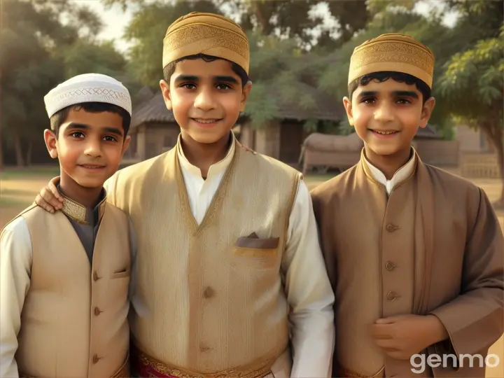 Two Muslim boys with their grandfather.