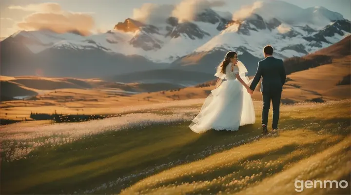 Visual: The couple is now walking together through a scenic meadow, surrounded by wildflowers. They talk and laugh, growing more comfortable with each other. The snow-capped mountains stand tall in the background, creating a picturesque setting.
Lyrics:
"तेरे प्यार में है मेरा हर सपना जैसे, भूल जाऊँ मैं सब कुछ तेरा ही सहारा जैसे"
Aarav and Radha exchange shy glances, and the bond between them deepens. The camera captures their footsteps as they walk side by side, leaving a trail in the soft grass