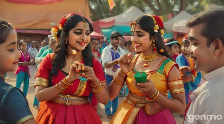 Visual: The scene shifts to a vibrant village festival, with colorful tents, traditional dances, and local food stalls. Radha and Aarav enjoy the festivities, playing games, and watching a cultural performance. The village is alive with joy and excitement.
Lyrics:
"झूठा है ये गुस्सा तेरा सच्चा नहीं, सच्चे दिल को तड़पाना अच्छा नहीं"
Aarav teases Radha as they playfully argue over a game. Their banter is light-hearted, and they both know it's all in good fun. The camera captures the joy in their eyes as they share this special day.