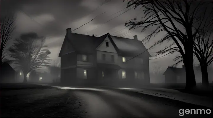 An unsettling scene of a village at night, with the distant sound of a woman’s scream echoing in the background.