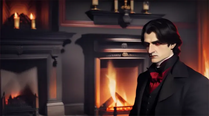 EL vampiro de Polidori junto a una chimenea con fuego