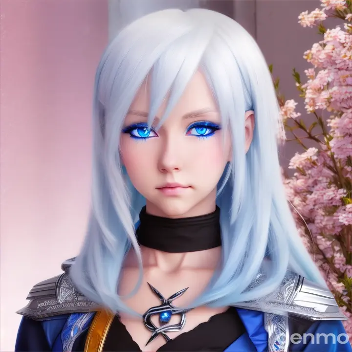 an anime character with white hair and blue eyes