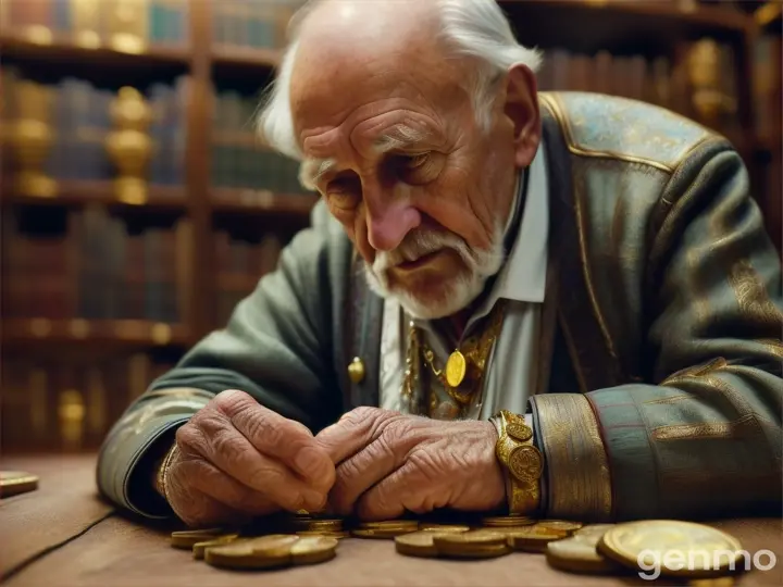 An old man finding treasure on the floor