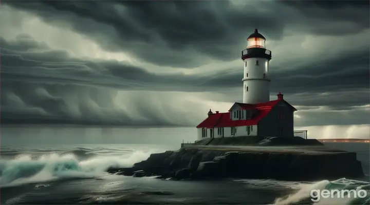 Abandoned lighthouse during a thunderstorm, dynamic lighting, digital painting