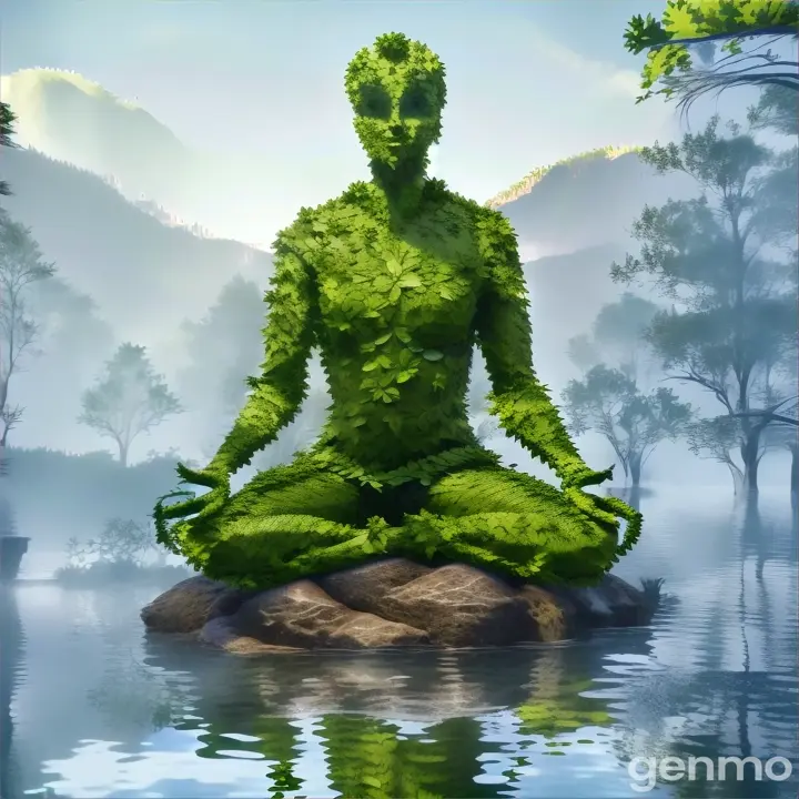 a person sitting on a rock in a body of water