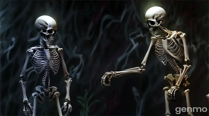 a couple of skeletons standing next to each other