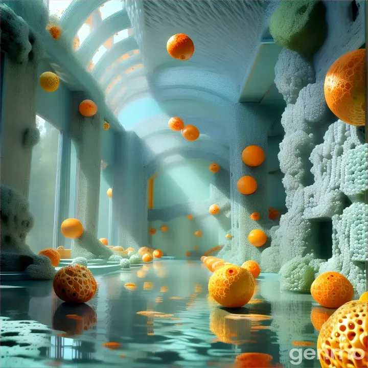 a room filled with lots of orange and yellow balls